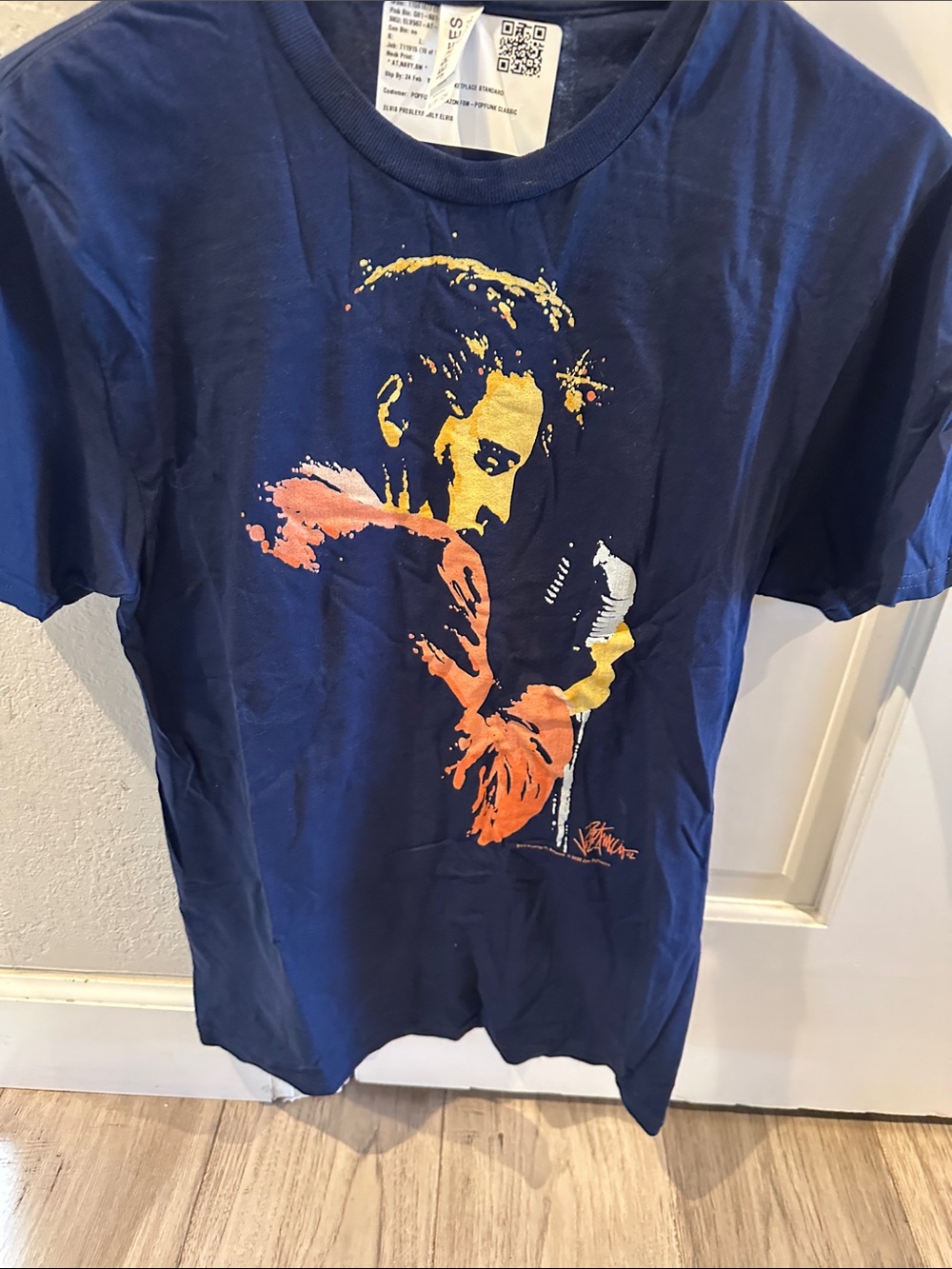 Elvis  Navy Graphic T-Shirt with Yellow & Orange Print